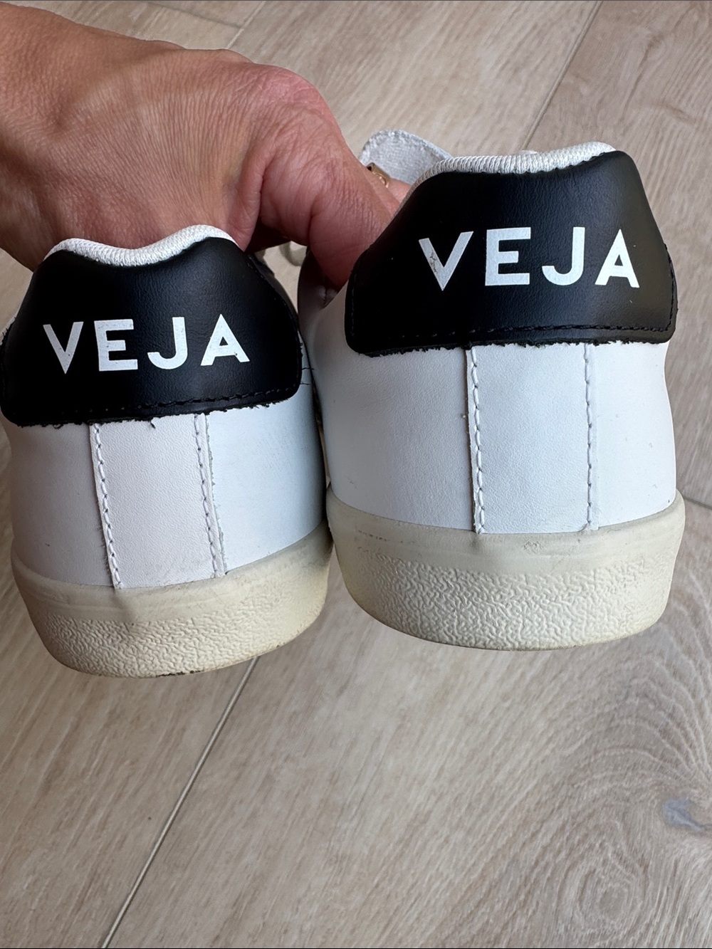 Veja White Leather Sneaker with Black V Detail - Picture 4 of 6